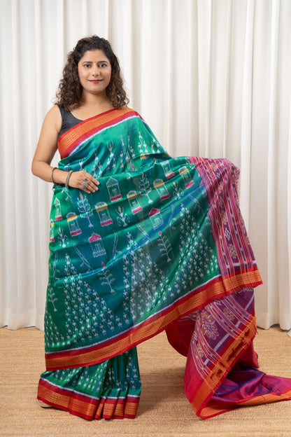 Exclusive Odisha Ikkat Pure Silk Saree- Shot Green