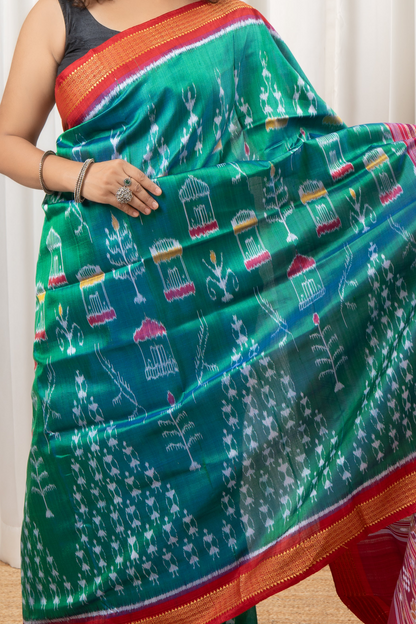 Exclusive Odisha Ikkat Pure Silk Saree- Shot Green