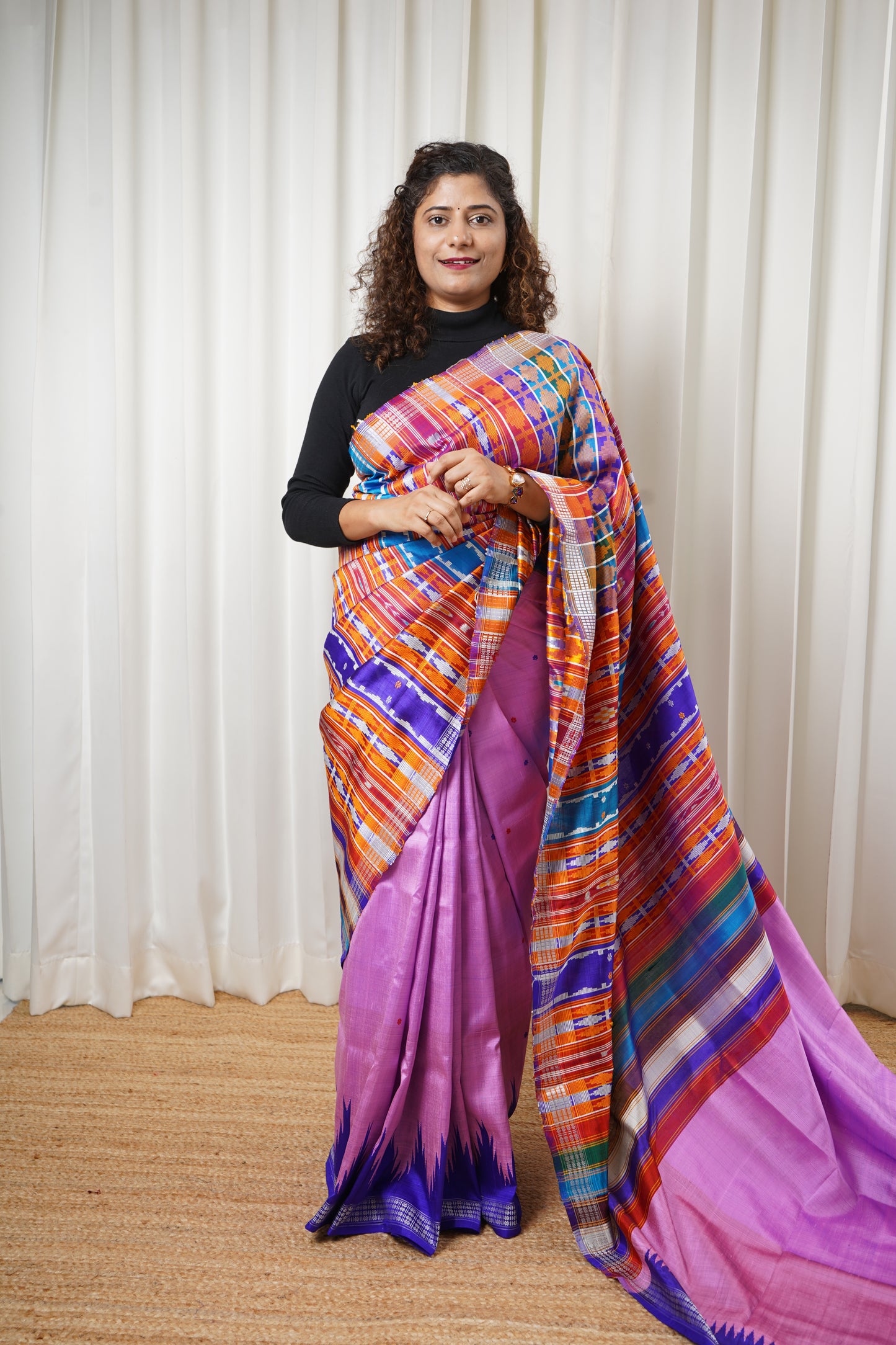 Exclusive Ganga Jamuna Border Double Pallu Berhampuri Pure Silk Patta Saree - Pink