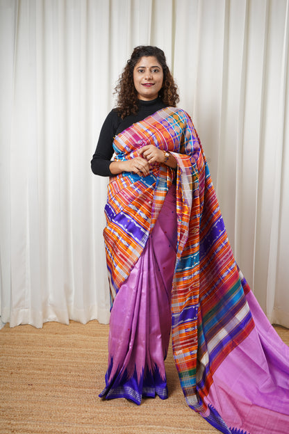 Exclusive Ganga Jamuna Border Double Pallu Berhampuri Pure Silk Patta Saree - Pink