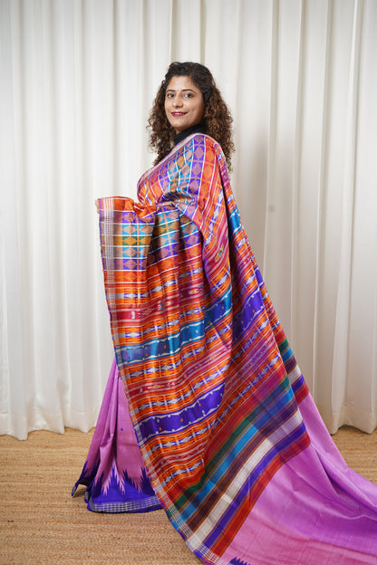 Exclusive Ganga Jamuna Border Double Pallu Berhampuri Pure Silk Patta Saree - Pink