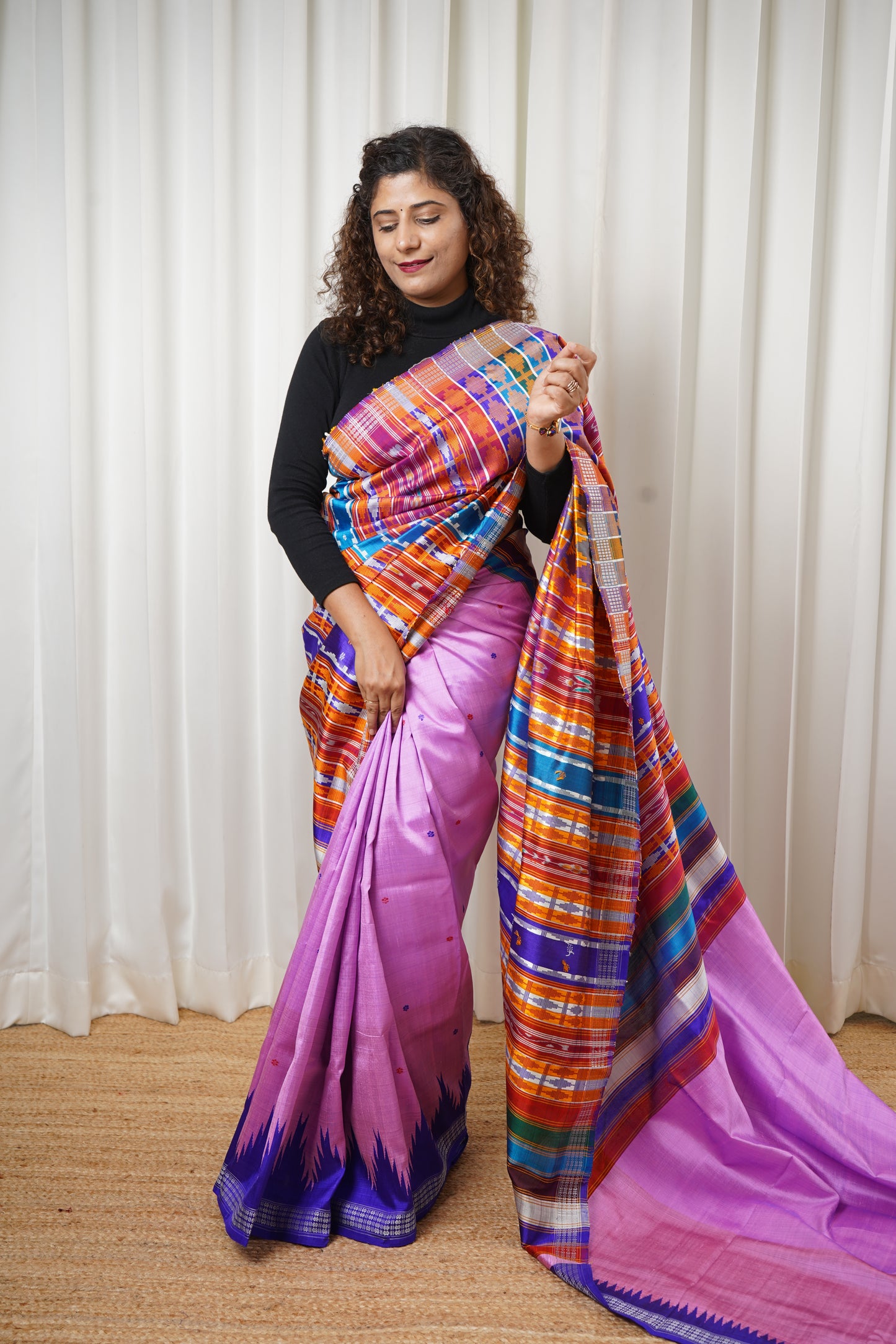 Exclusive Ganga Jamuna Border Double Pallu Berhampuri Pure Silk Patta Saree - Pink
