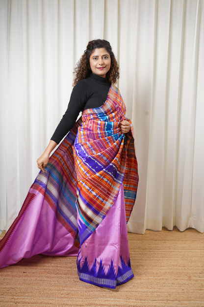 Exclusive Ganga Jamuna Border Double Pallu Berhampuri Pure Silk Patta Saree - Pink