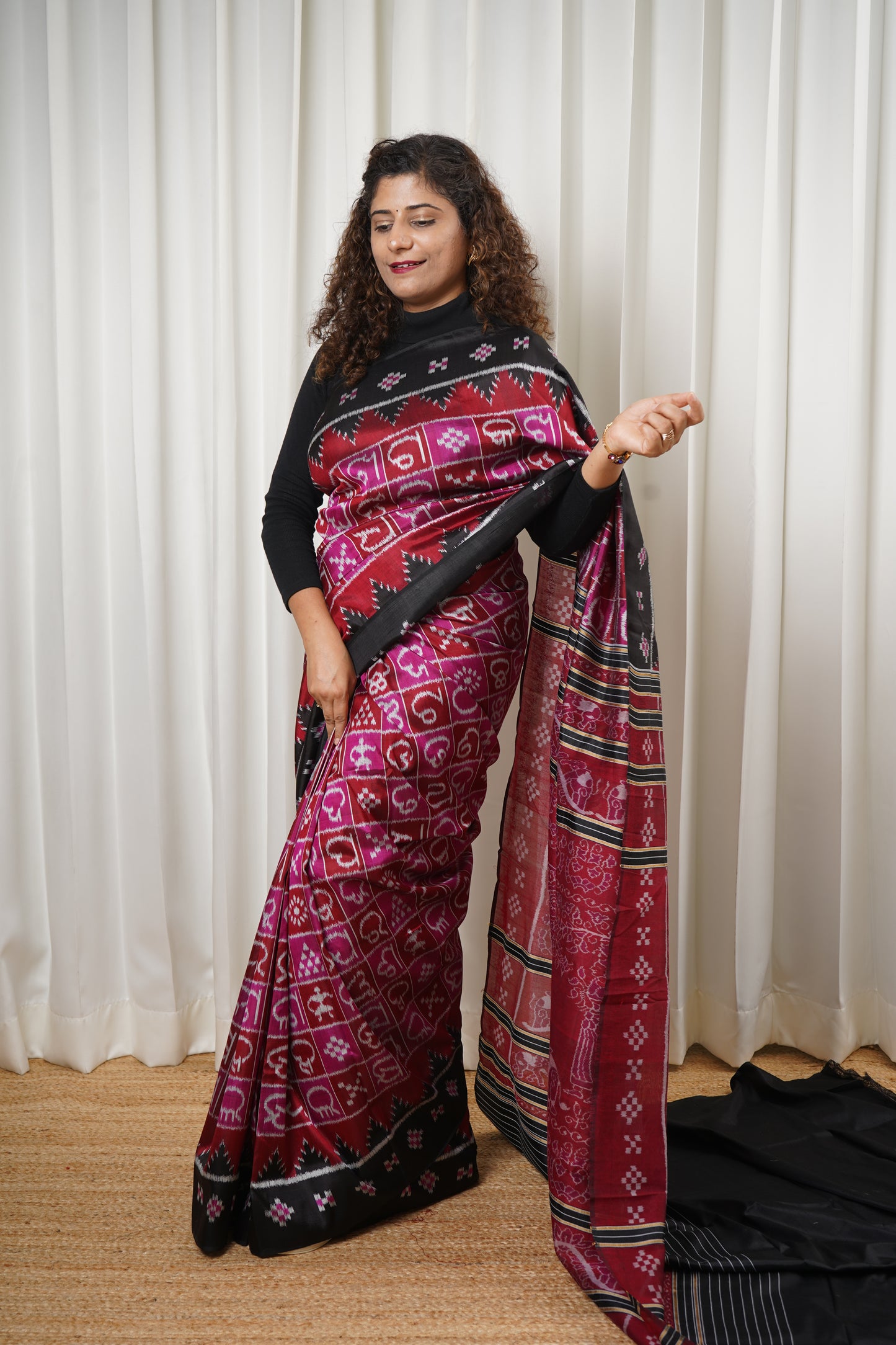 Exclusive Ikkat Pure Silk Saree-  Odia Varnamala With Airabat Palla