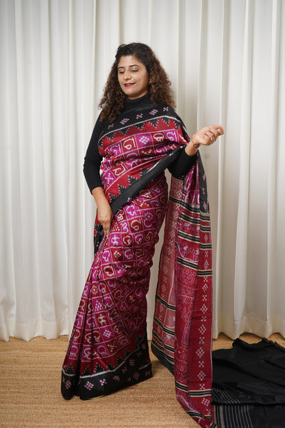 Exclusive Ikkat Pure Silk Saree-  Odia Varnamala With Airabat Palla