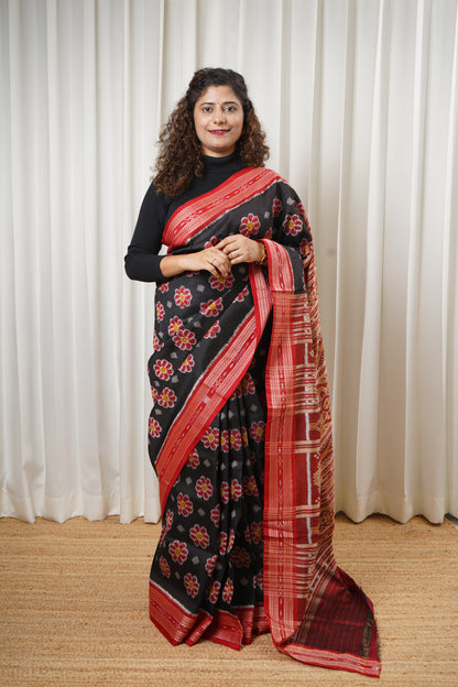 Exclusive Odisha Ikkat Pure Silk Saree-Black