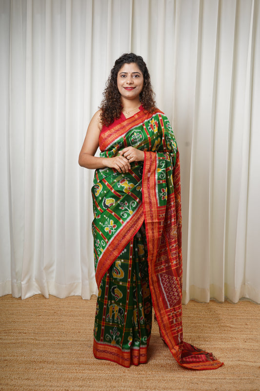 Nabakothi Khandua Silk Saree: Green