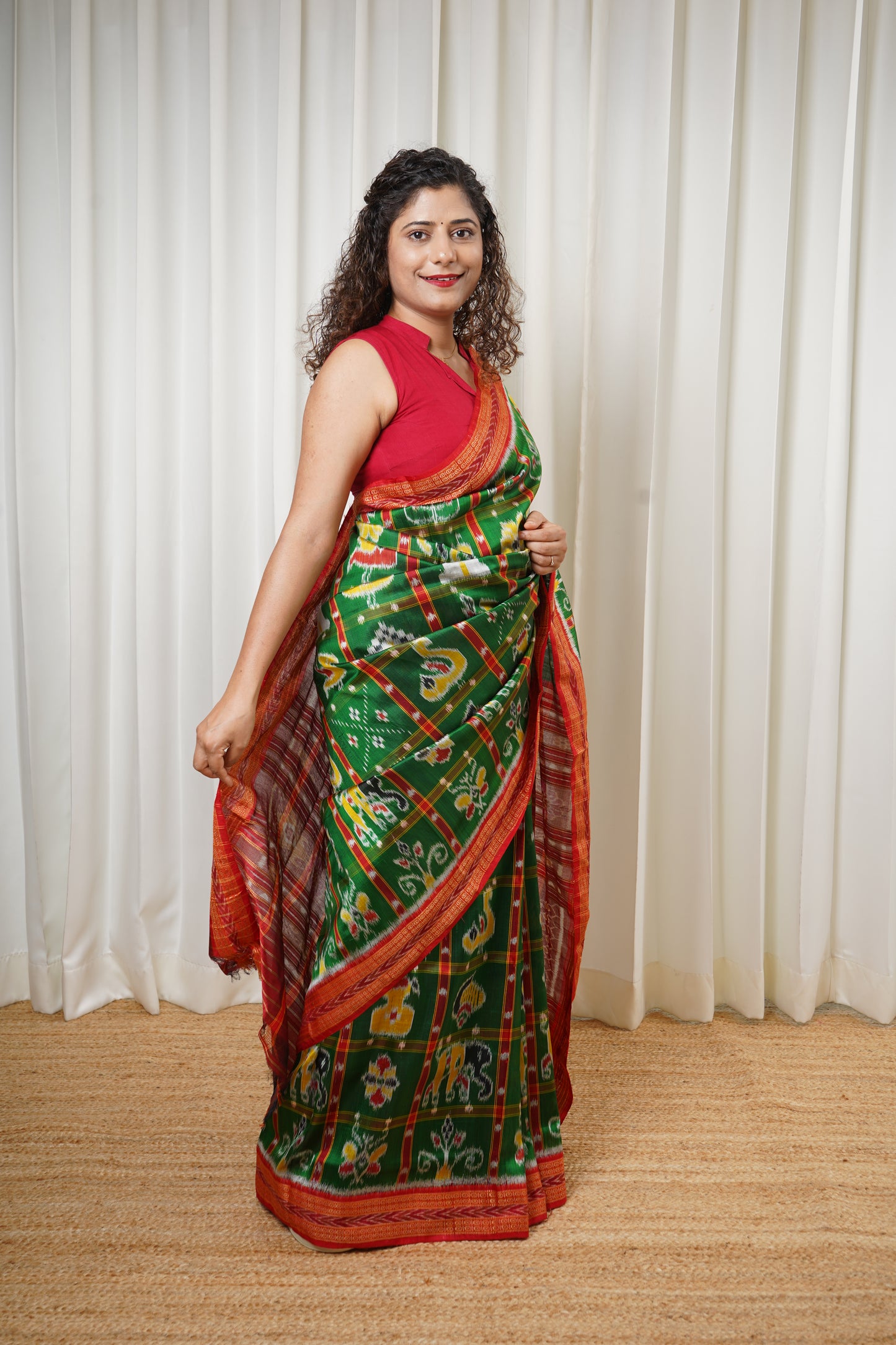Nabakothi Khandua Silk Saree: Green