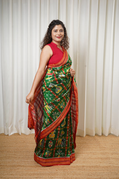 Nabakothi Khandua Silk Saree: Green