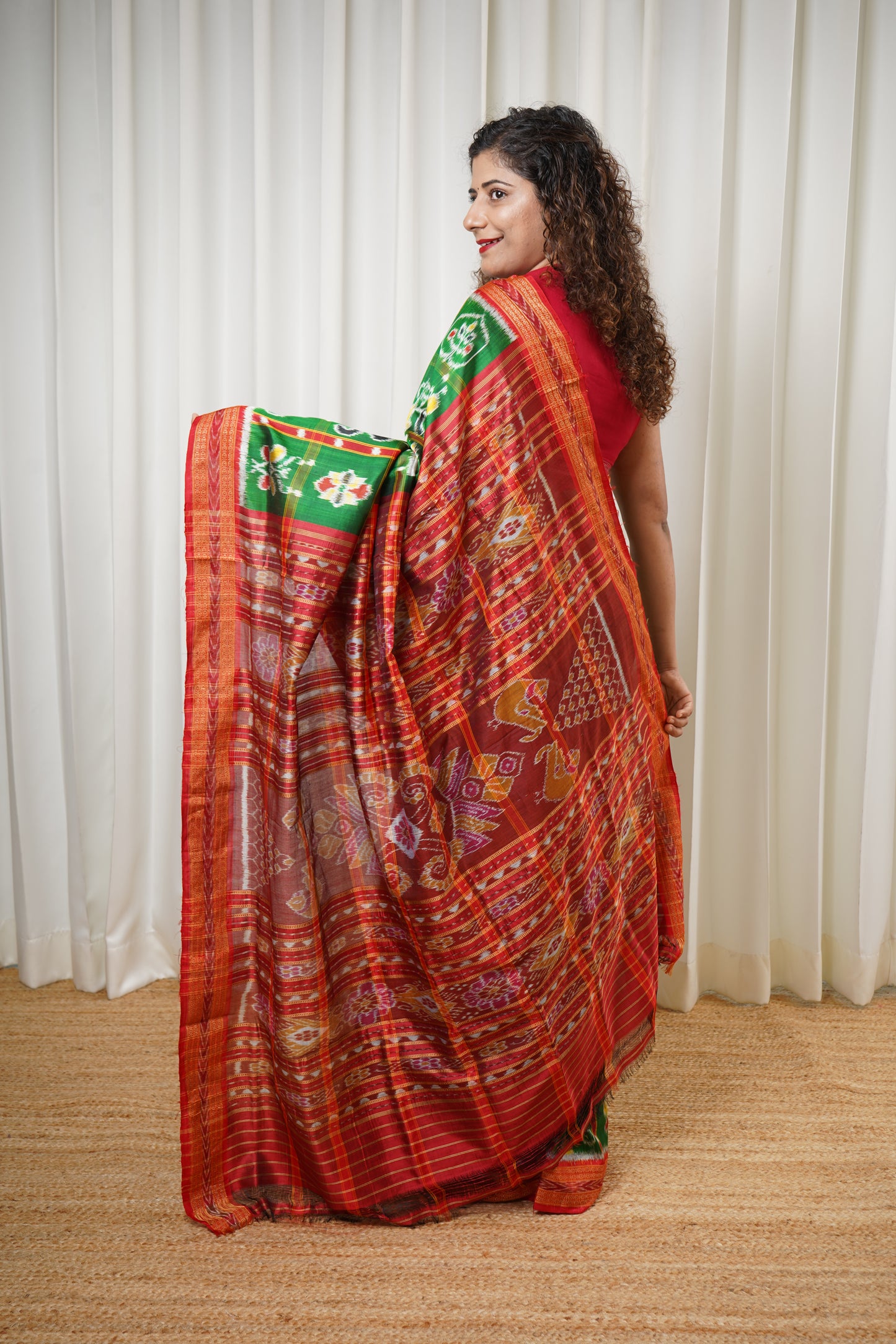 Nabakothi Khandua Silk Saree: Green