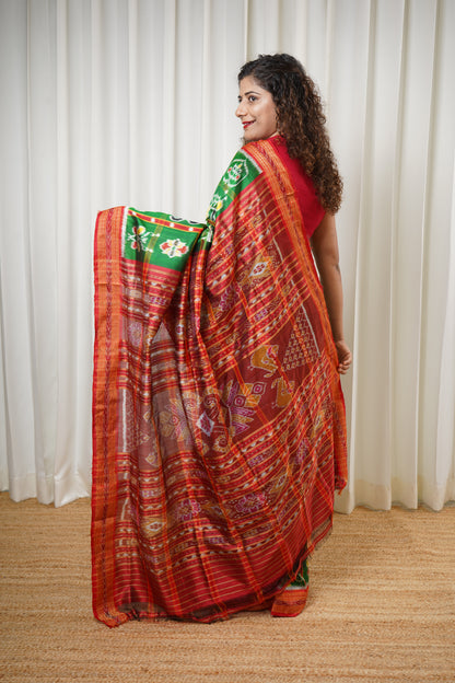 Nabakothi Khandua Silk Saree: Green