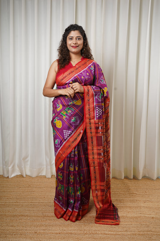 Nabakothi Khandua Pure Silk Saree: Purple