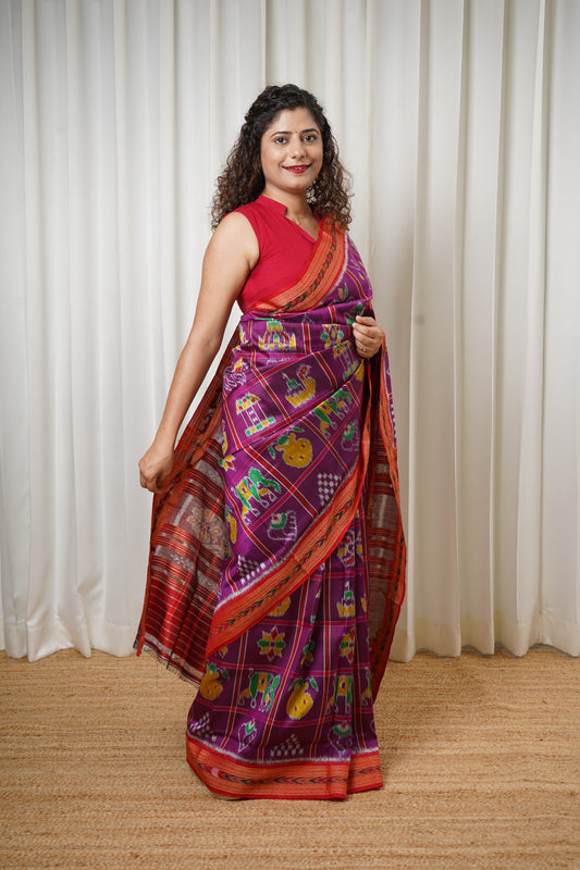 Nabakothi Khandua Pure Silk Saree: Purple