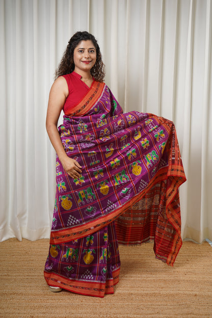 Nabakothi Khandua Pure Silk Saree: Purple