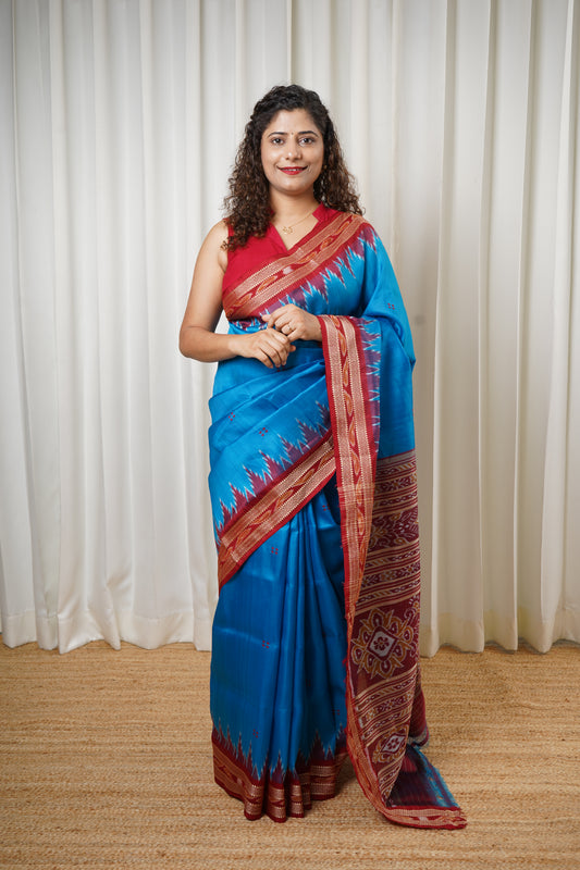 Odisha Ikkat Khandua Pure Silk Saree- Blue