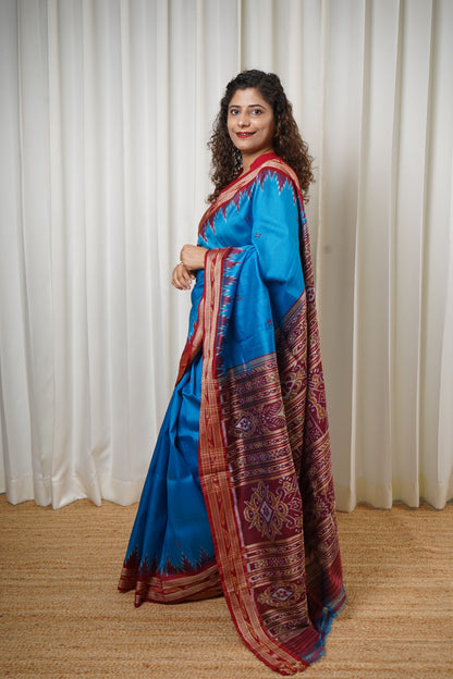 Odisha Ikkat Khandua Pure Silk Saree- Blue