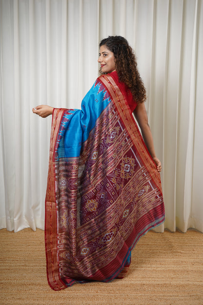 Odisha Ikkat Khandua Pure Silk Saree- Blue