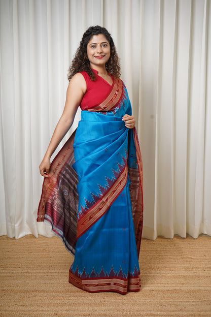 Odisha Ikkat Khandua Pure Silk Saree- Blue