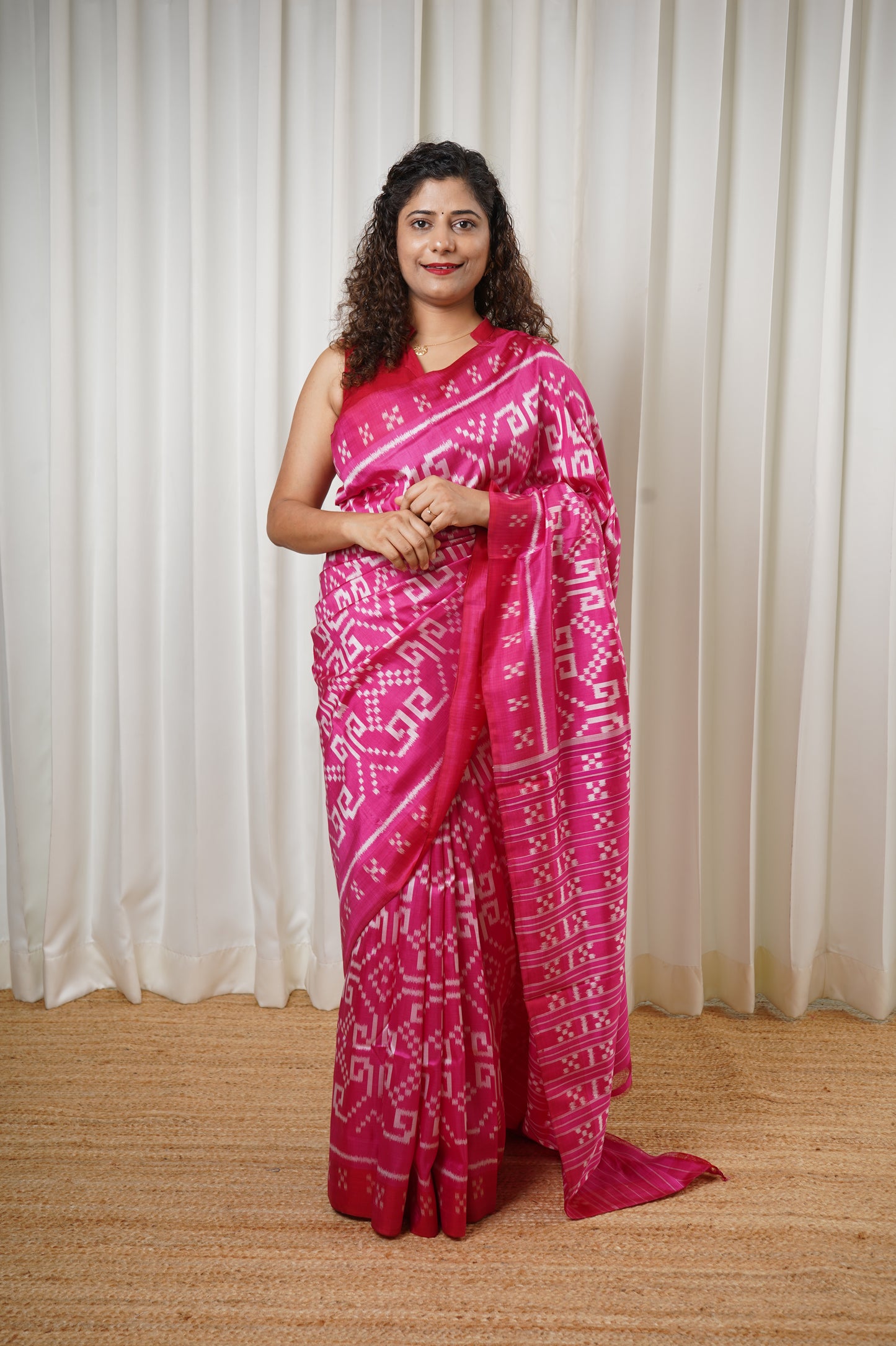 Exclusive Odisha Ikkat Khandua Pure Silk Saree- Pink