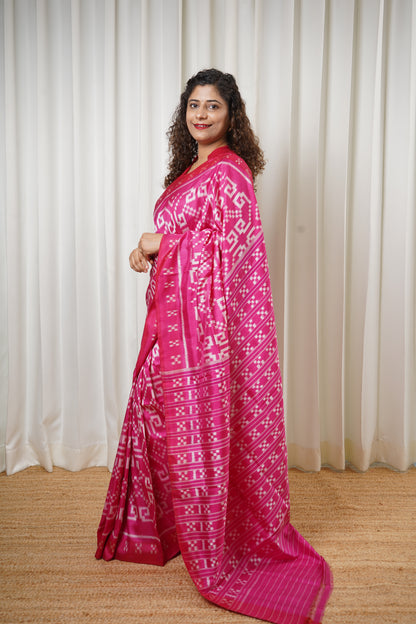 Exclusive Odisha Ikkat Khandua Pure Silk Saree- Pink