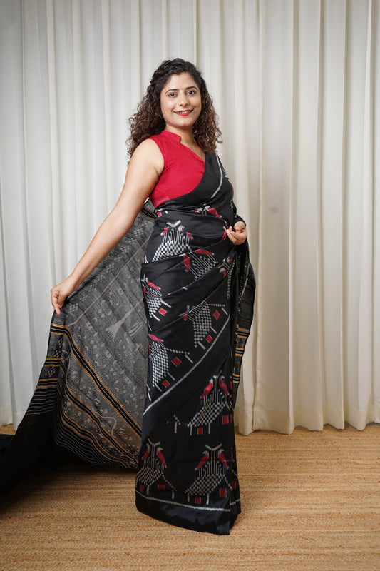 Odisha Ikkat Nuapatna Pure Silk Saree- Black