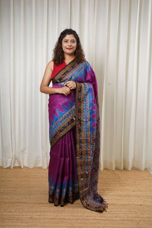 Sachipaar Khandua Silk Saree: Magenta