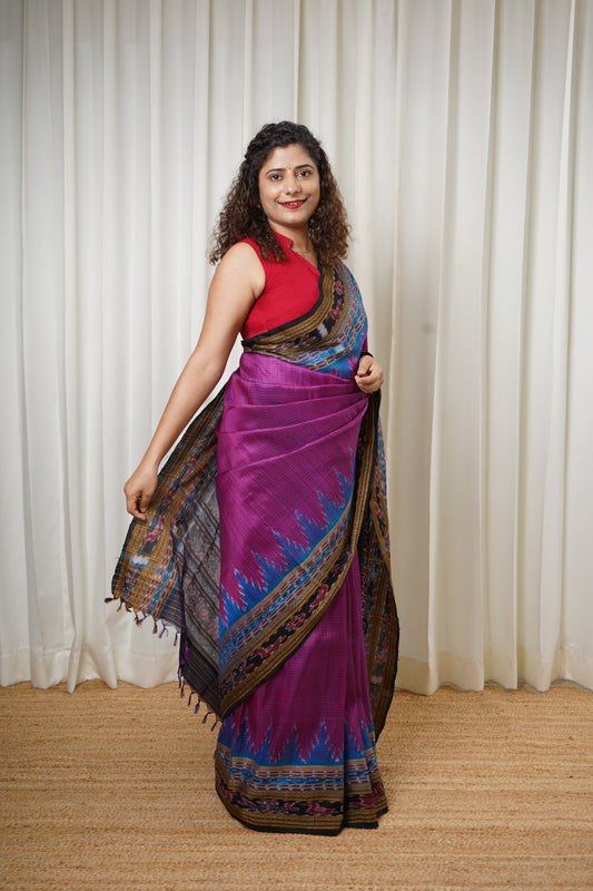 Sachipaar Khandua Silk Saree: Magenta