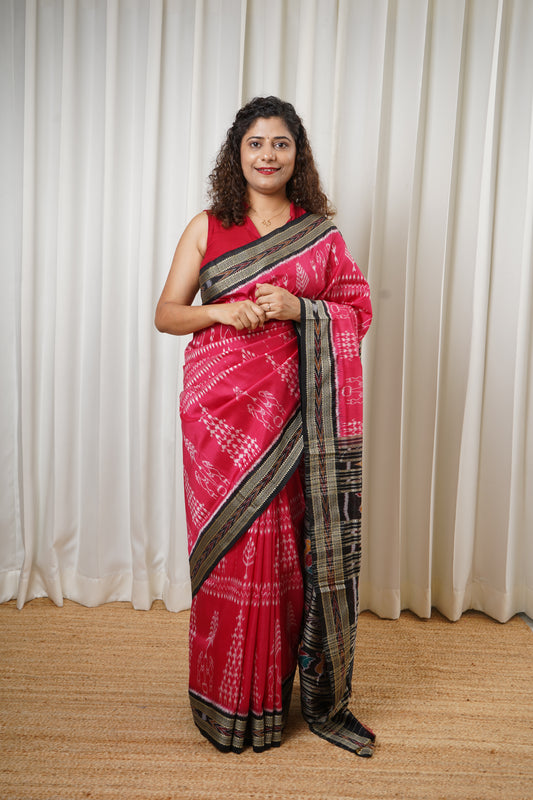 Exclusive Odisha Ikkat Pure Silk Saree- Bright Pink