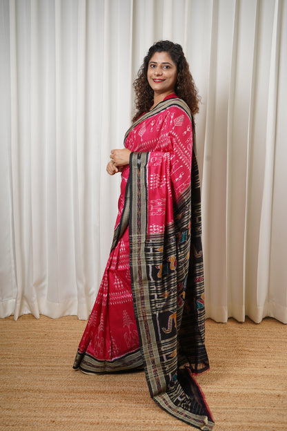 Exclusive Odisha Ikkat Pure Silk Saree- Bright Pink