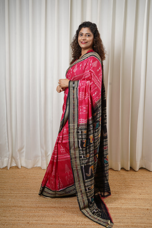 Exclusive Odisha Ikkat Pure Silk Saree- Bright Pink
