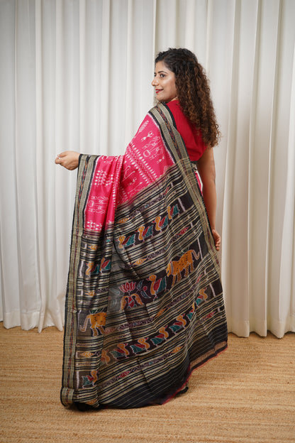 Exclusive Odisha Ikkat Pure Silk Saree- Bright Pink