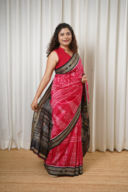 Exclusive Odisha Ikkat Pure Silk Saree- Bright Pink