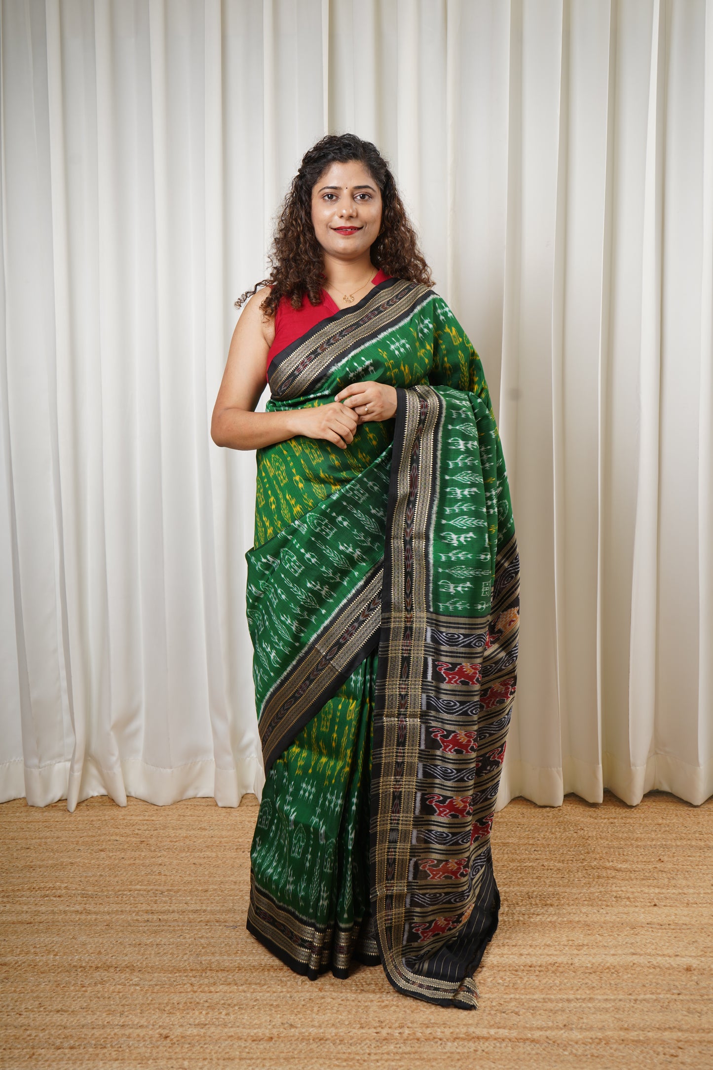 Exclusive Odisha Ikkat Pure Silk Saree-Dark Green