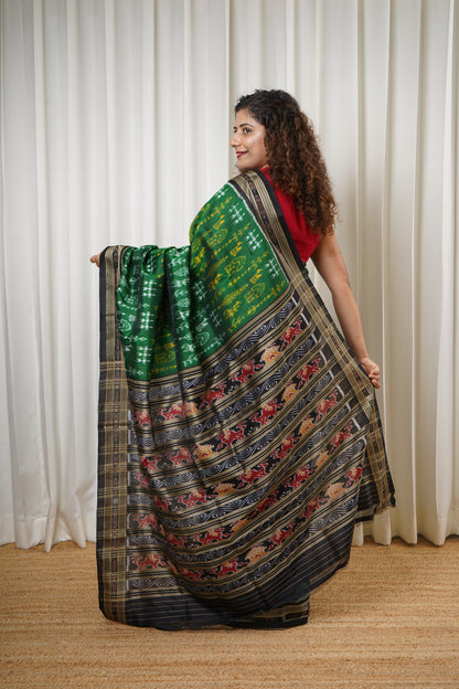 Exclusive Odisha Ikkat Pure Silk Saree-Dark Green