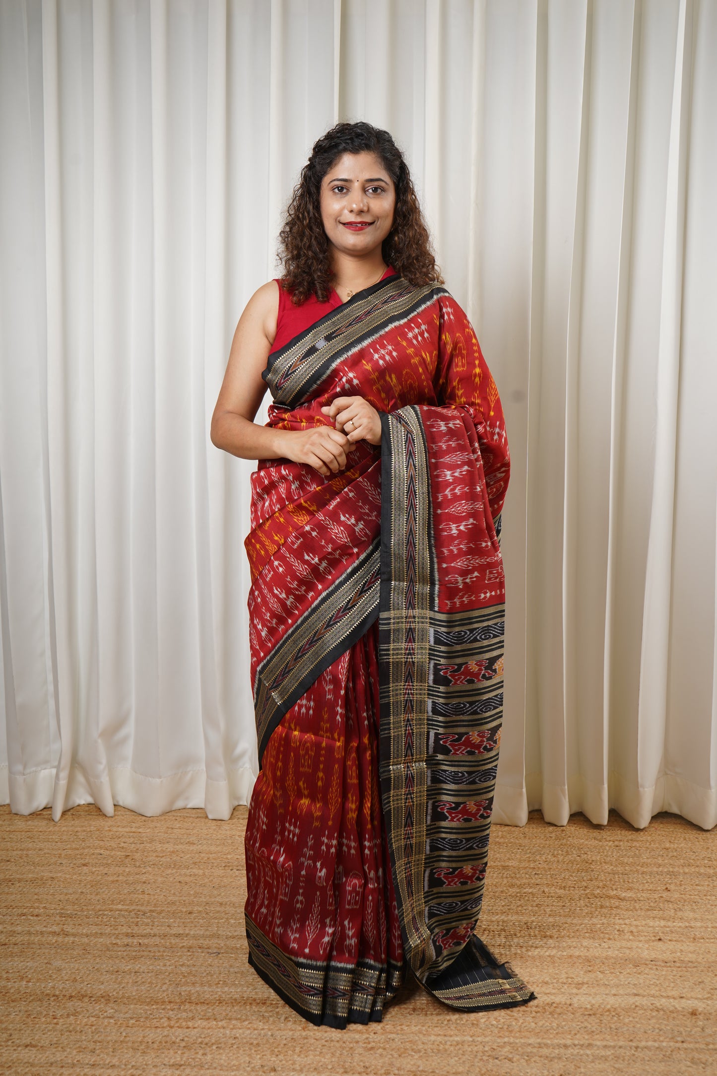 Odisha Ikkat Khandua Pure Silk Saree- Deep Red