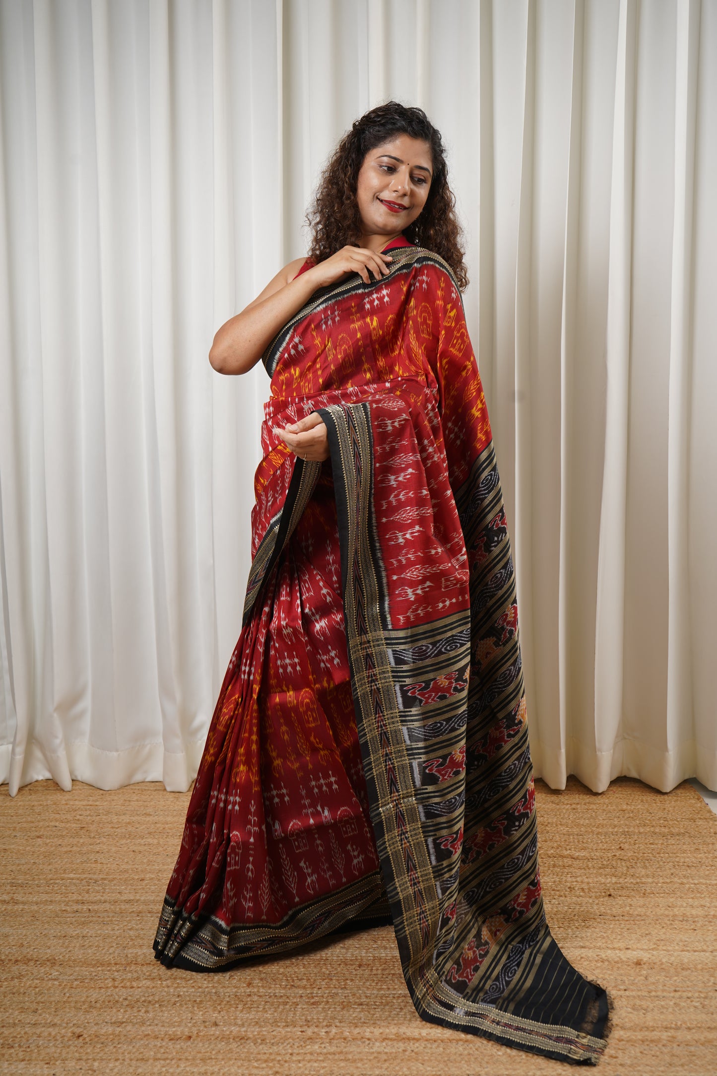 Odisha Ikkat Khandua Pure Silk Saree- Deep Red