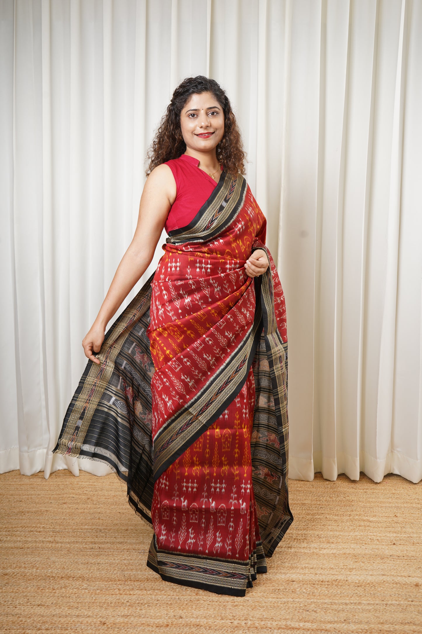 Odisha Ikkat Khandua Pure Silk Saree- Deep Red