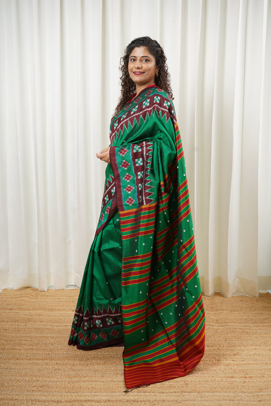 Exclusive Odisha Ikkat Pure Silk Saree- Green