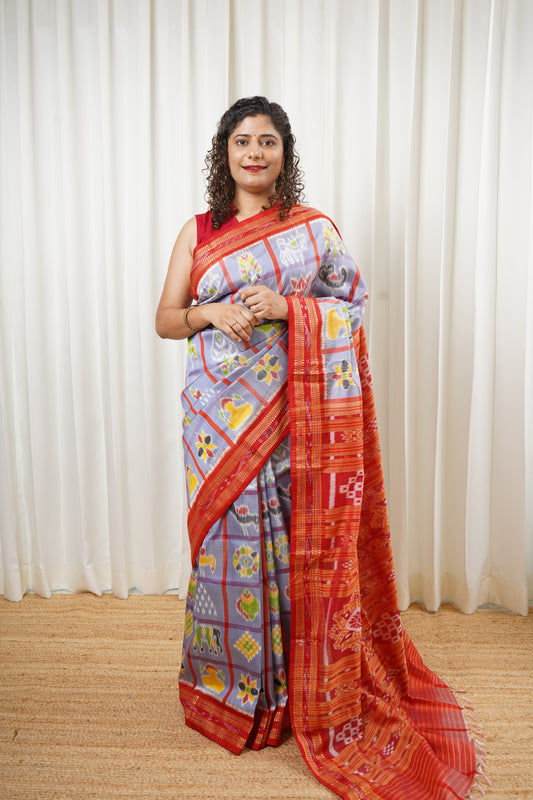 Nabakothi Khandua Silk Saree: Periwinkle Blue