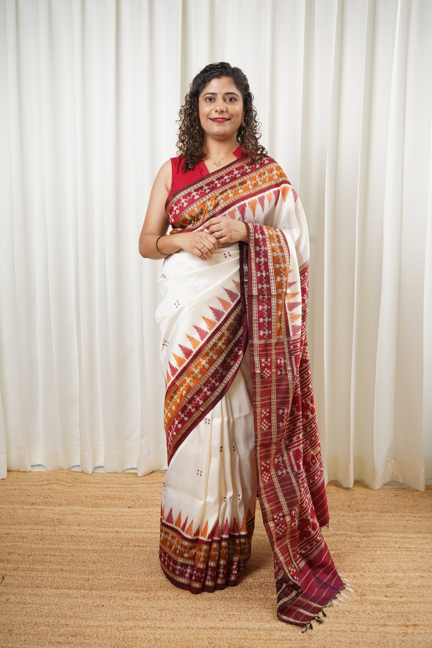 Odisha Ikkat Khandua Silk Saree - Off White