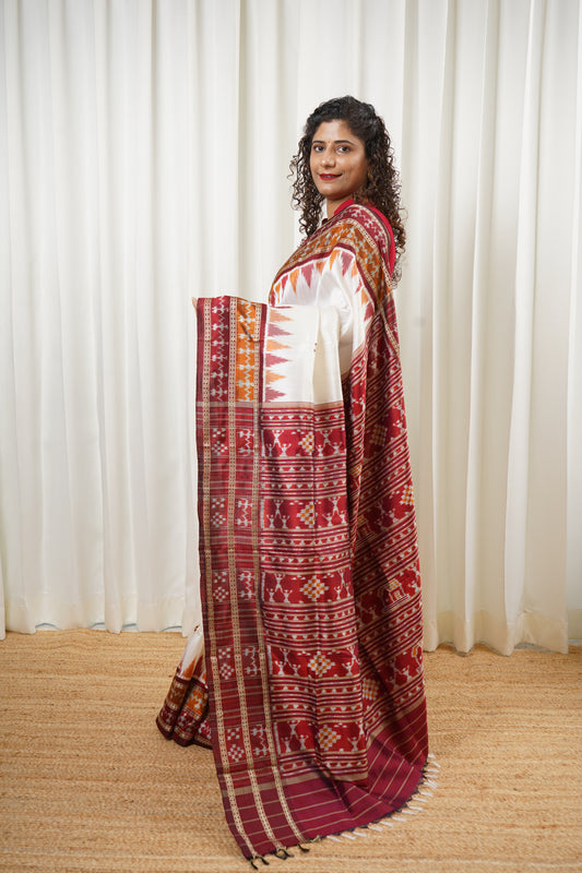 Odisha Ikkat Khandua Silk Saree - Off White