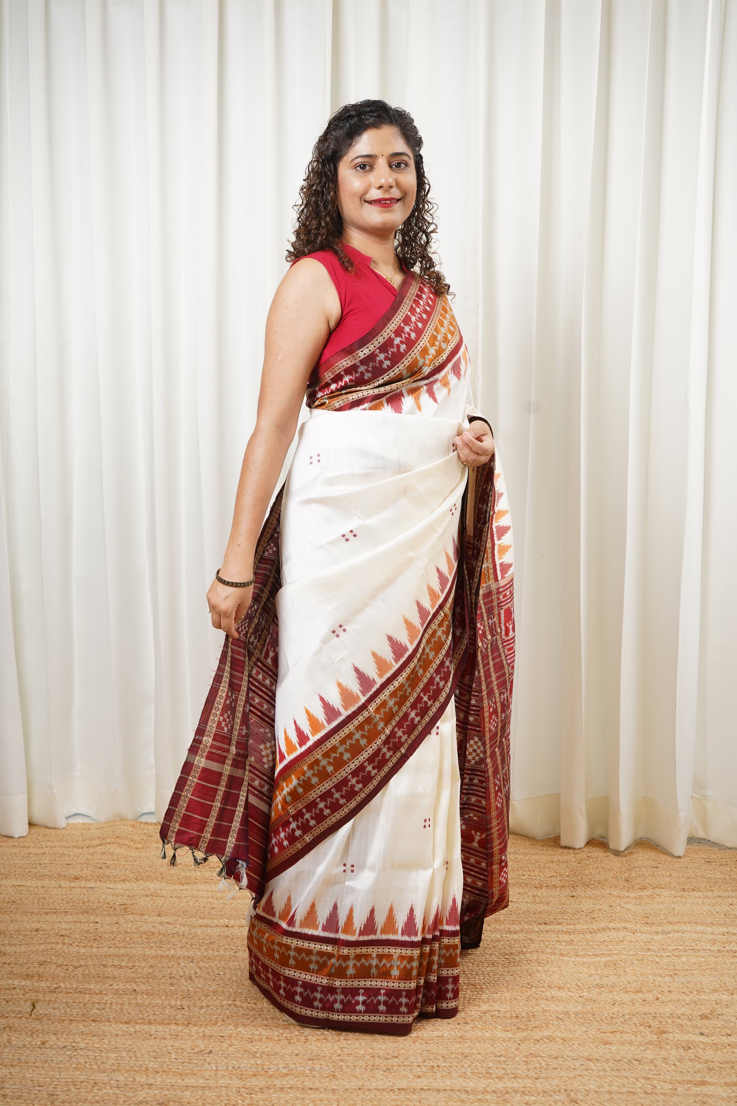 Odisha Ikkat Khandua Silk Saree - Off White