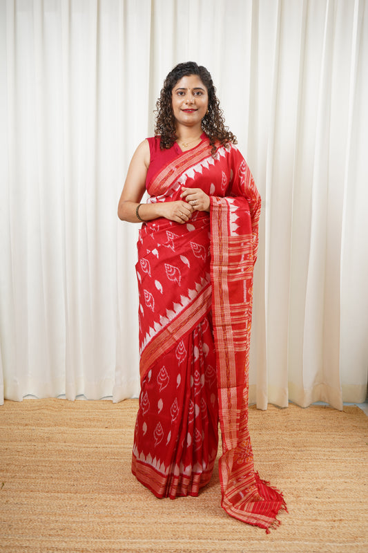 Odisha Ikkat Khandua Silk Saree - Red