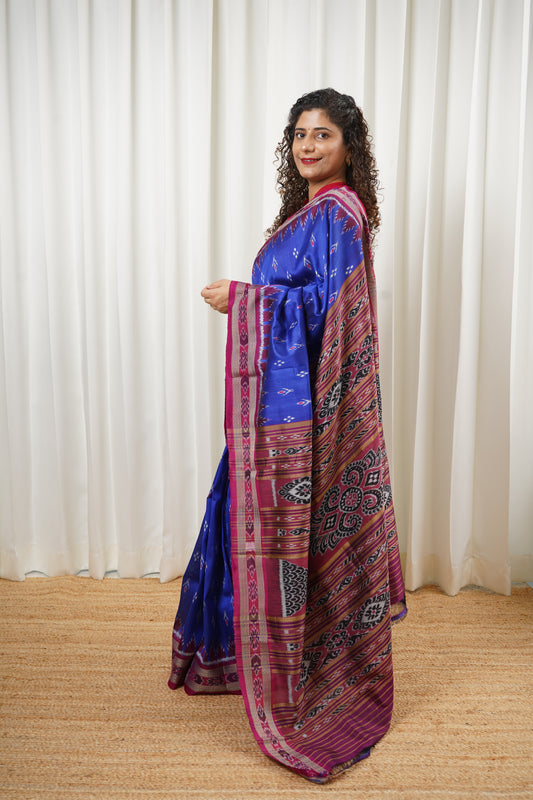 Exclusive Odisha Ikkat Chandrika Pure Silk Saree- Royal Blue