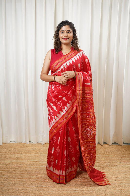 Odisha Ikkat Khandua Silk Saree - Red