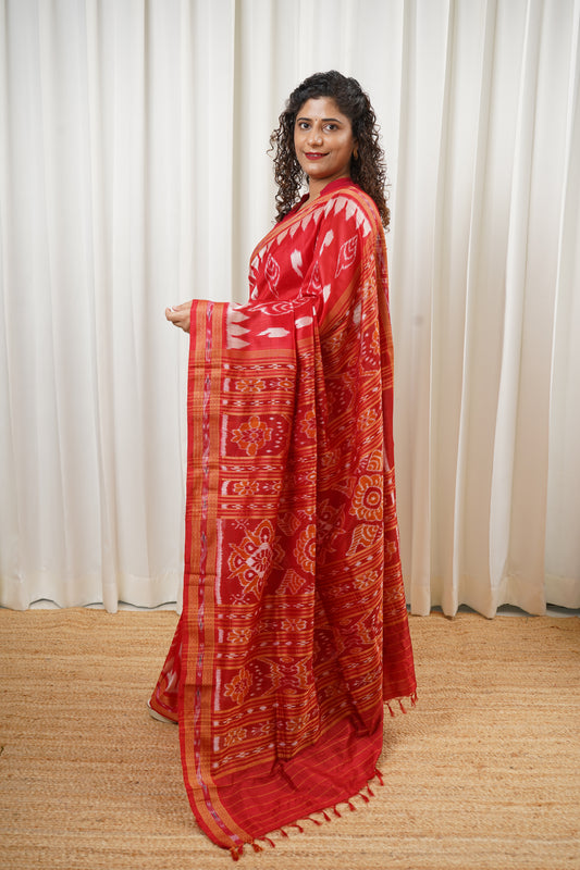 Odisha Ikkat Khandua Silk Saree - Red