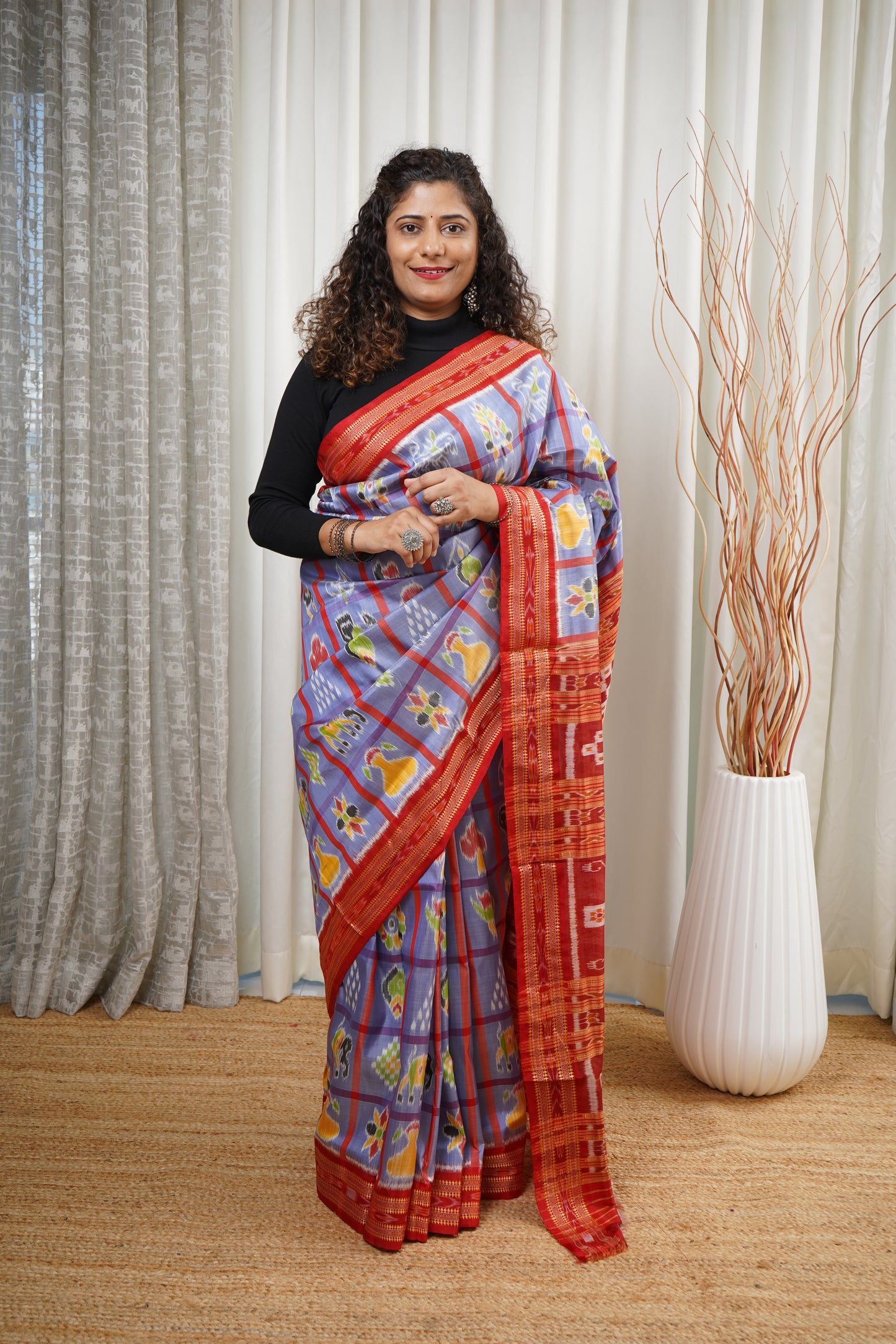 Nabakothi Khandua Silk Saree: Periwinkle Blue