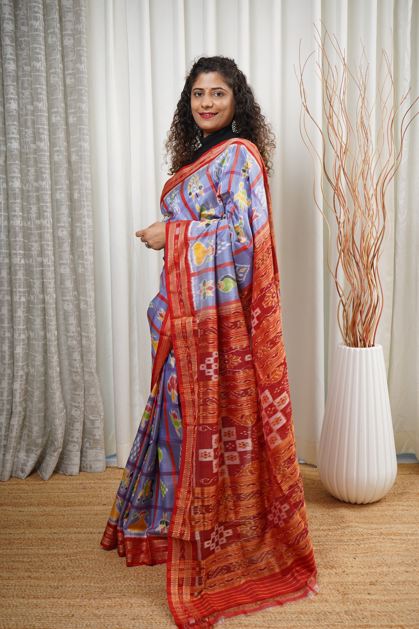 Nabakothi Khandua Silk Saree: Periwinkle Blue