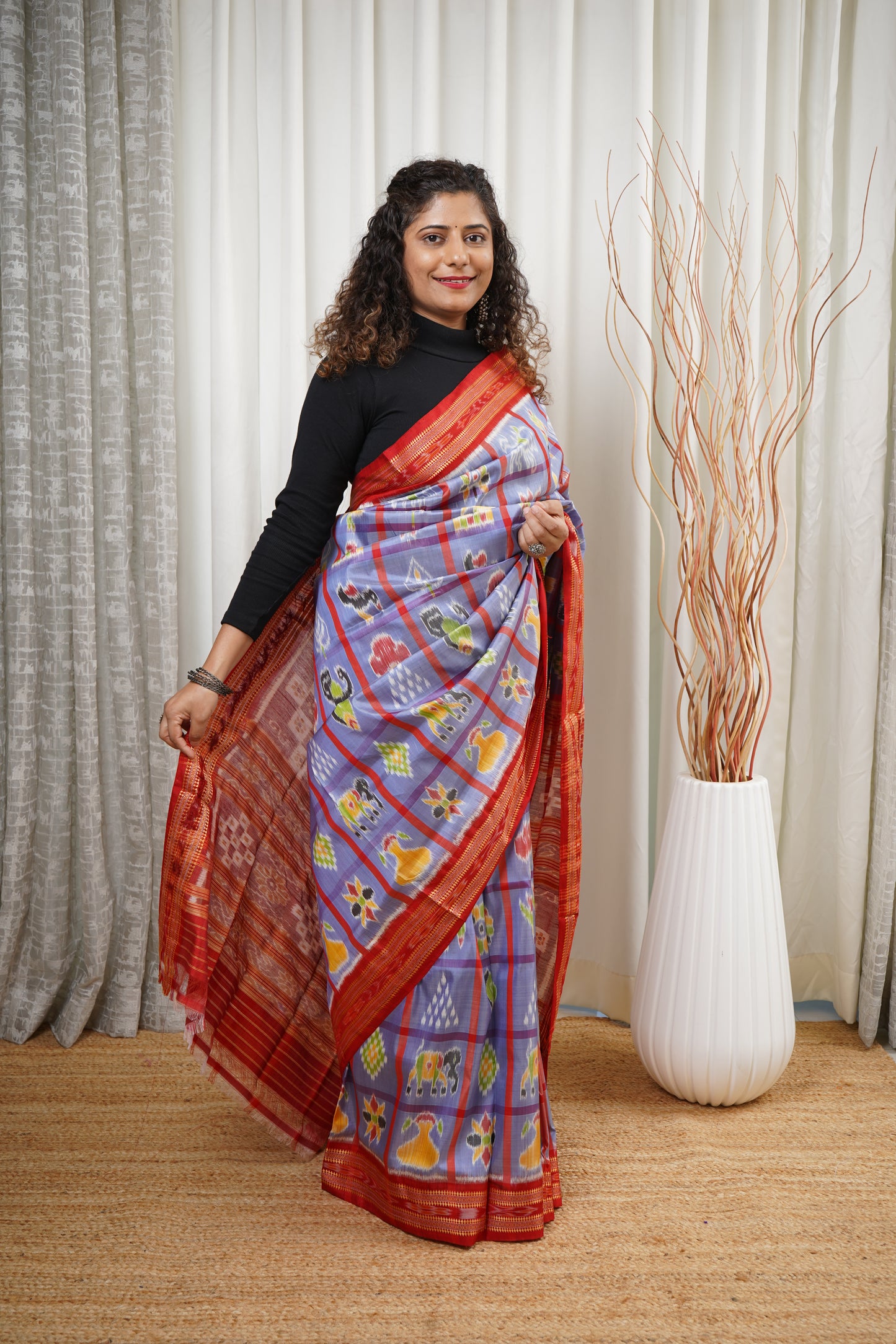 Nabakothi Khandua Silk Saree: Periwinkle Blue