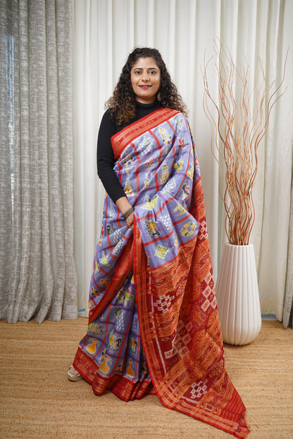 Nabakothi Khandua Silk Saree: Periwinkle Blue